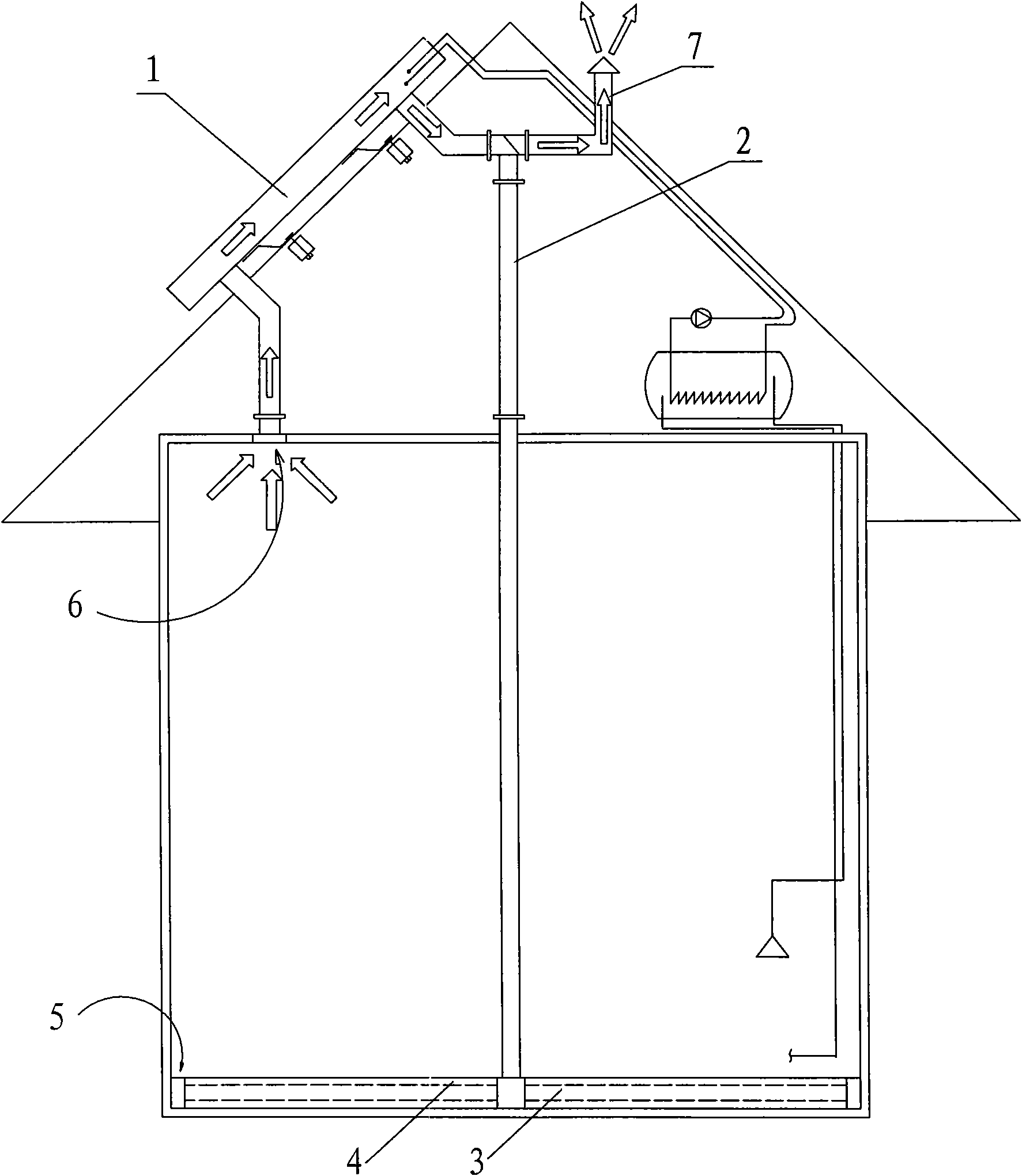 Heating system and building method of solar round bamboo prefabricated house