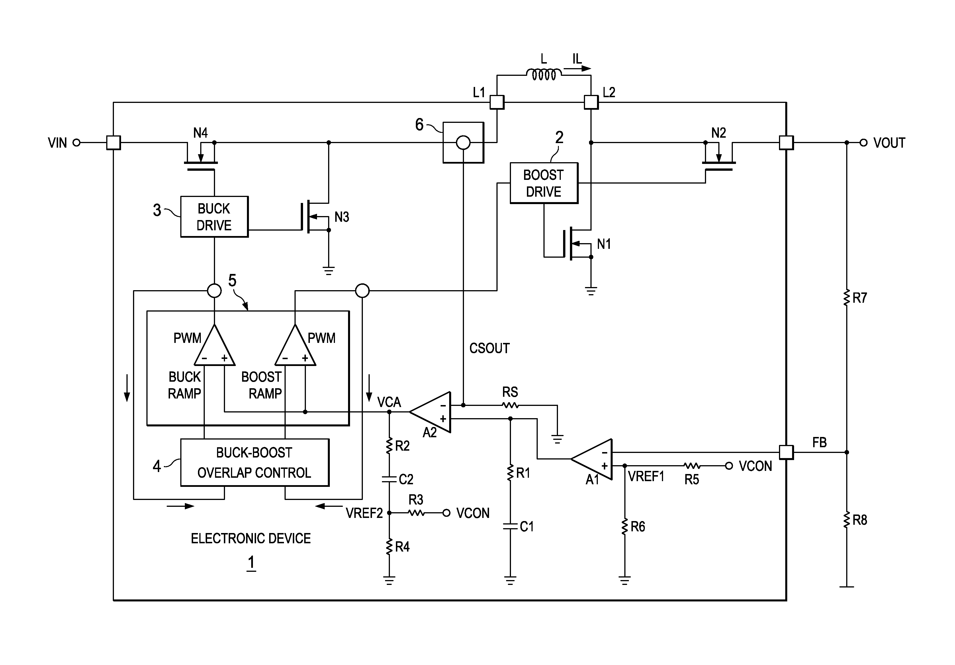 Electronic device for average current mode dc-dc conversion