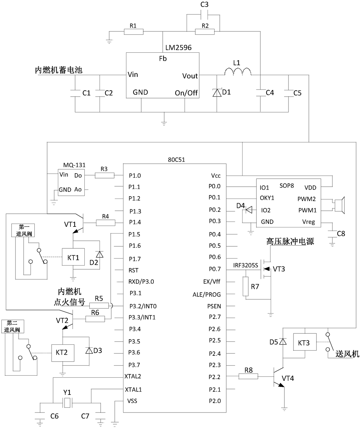 Internal combustion engine double combustion-supporting and oil saving device based on single chip microcomputer control