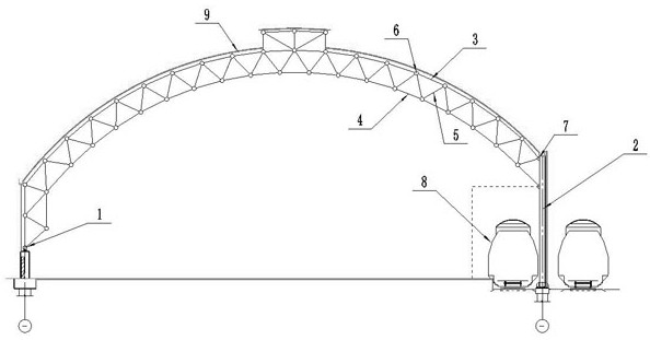 Rectangular square pyramid space grid and shaped steel stand column combined structure