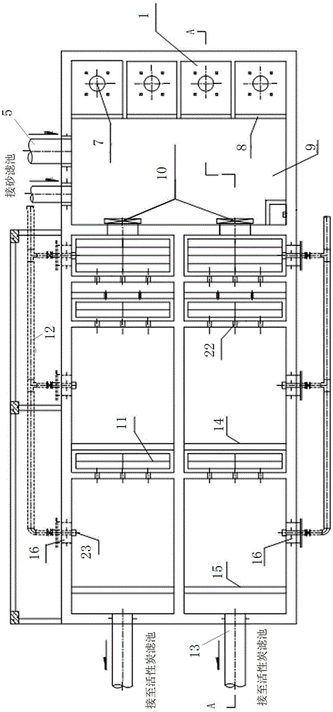 A combined structure of a lift pump room and a rear ozone contact pool