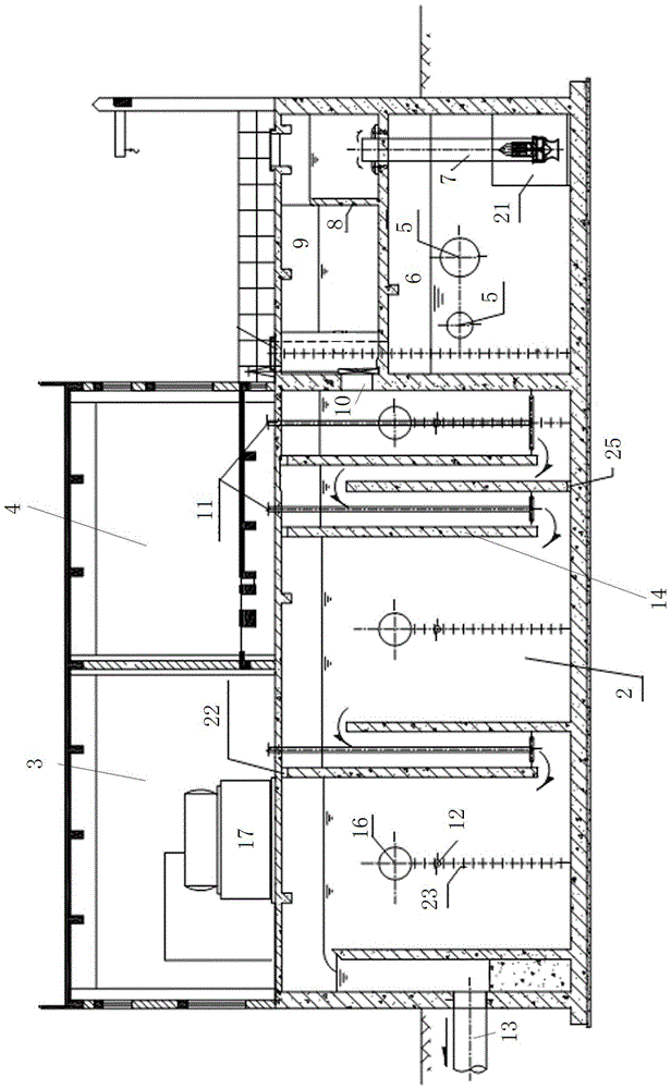 A combined structure of a lift pump room and a rear ozone contact pool