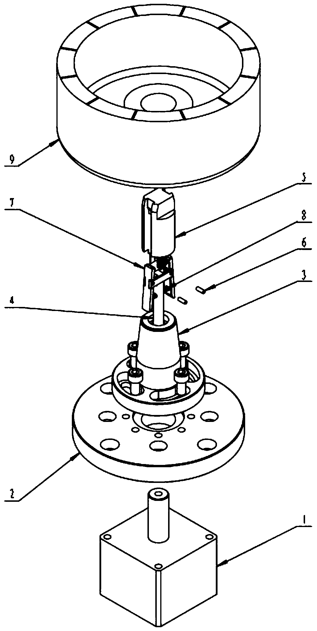 Automatic centering and pressing device for balancing machine rotor with conical inner hole