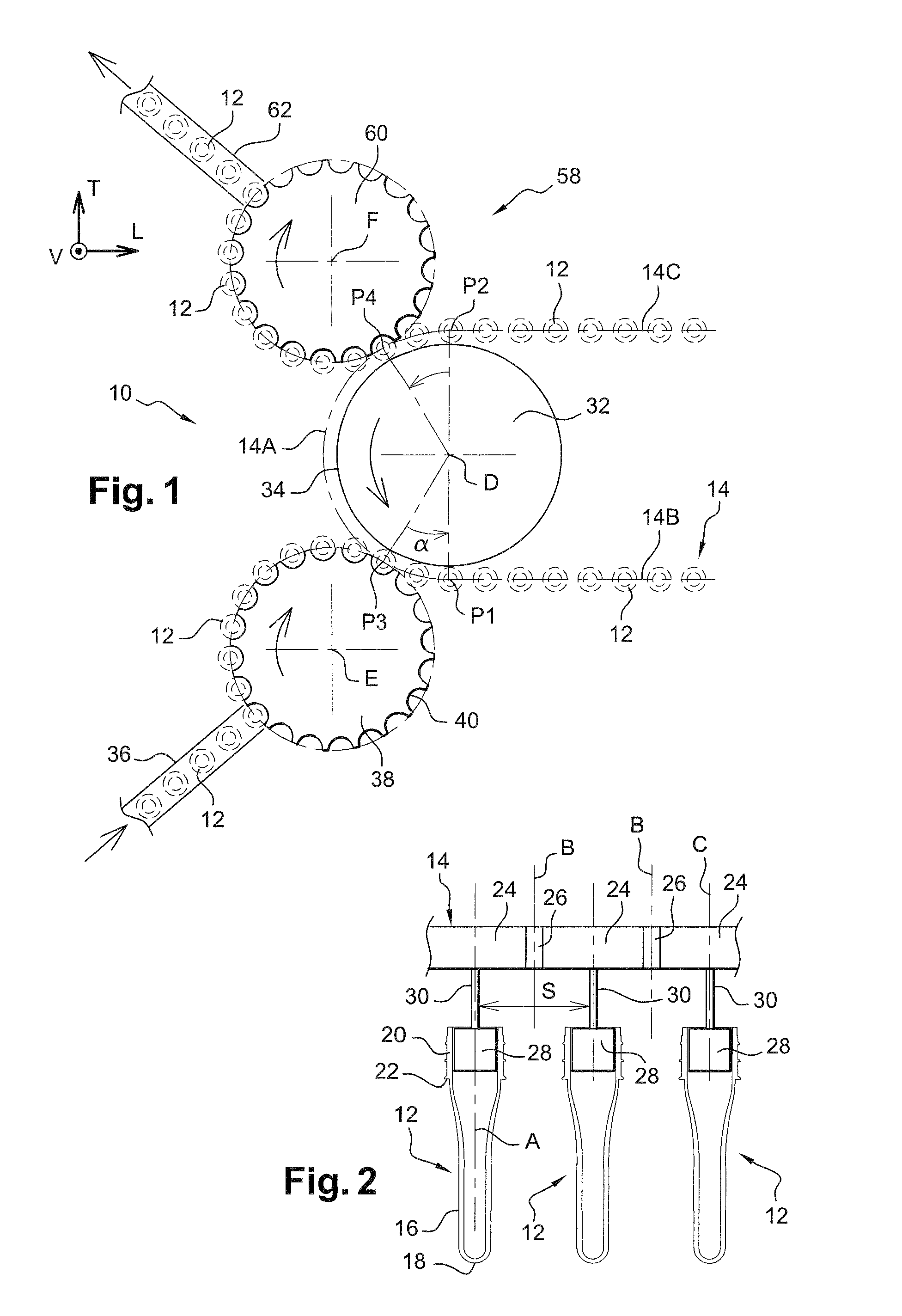 Device for loading containers on a transporting element provided with means for ejecting incorrectly loaded containers