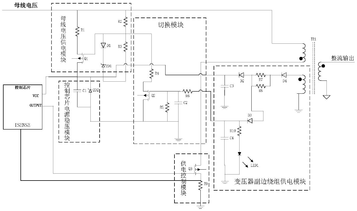 A self-sufficient power supply circuit for flyback power converter