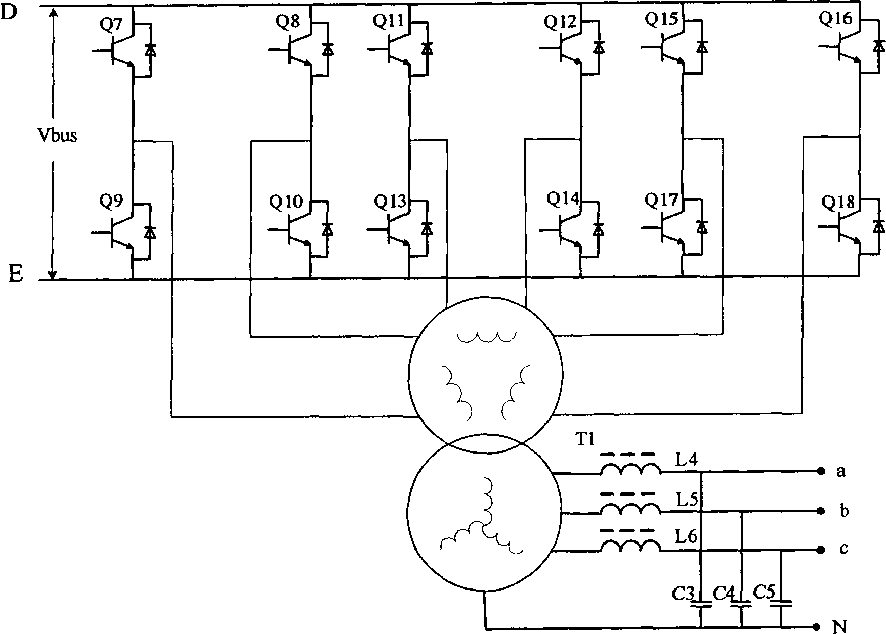 Circuit apparatus applicable to middle and high power UPS