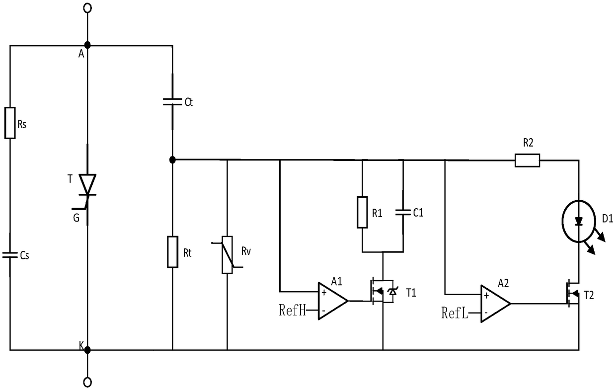 Circuit for detecting voltage changing rate of two ends of thyristor