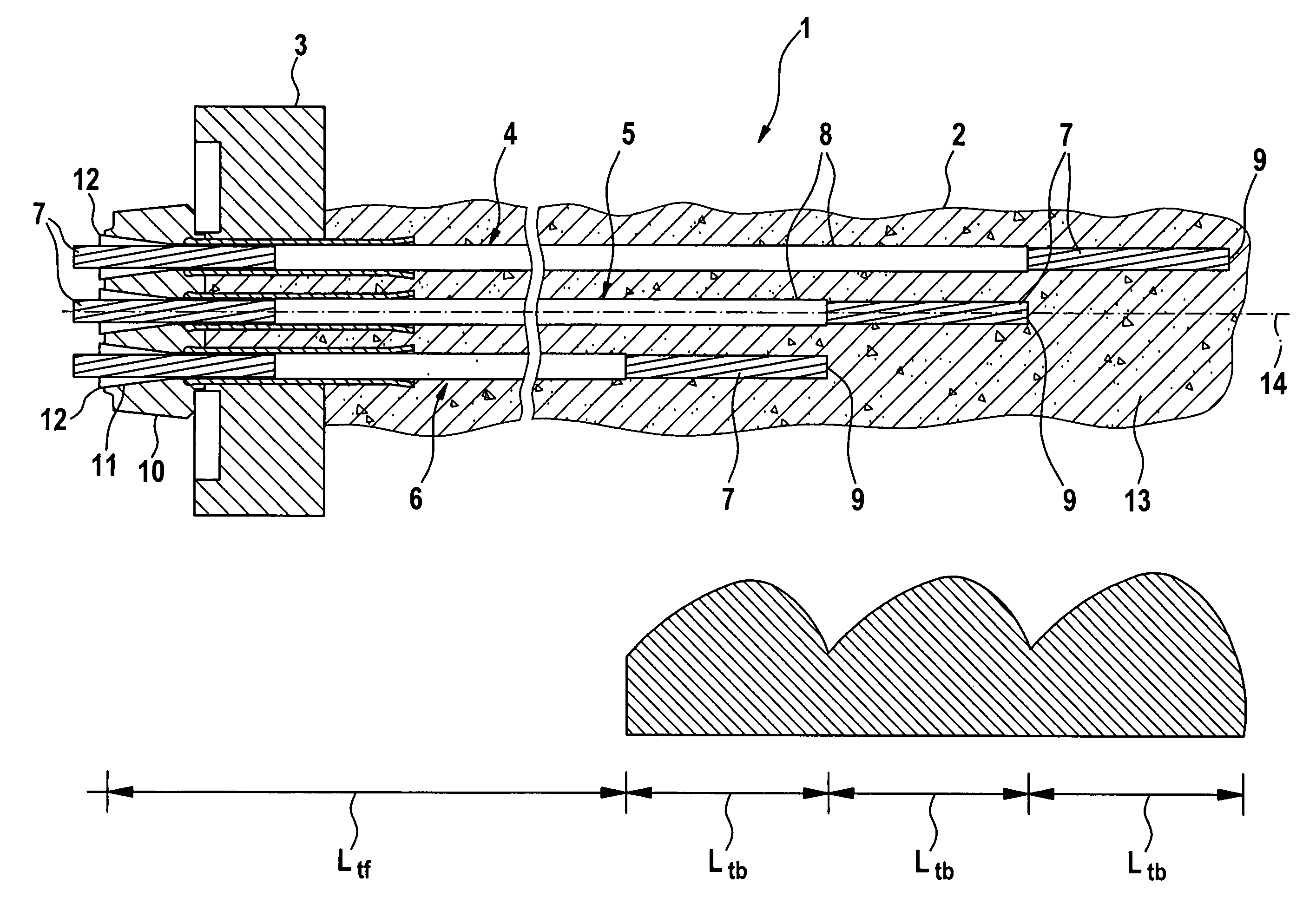 Method and arrangement for stressing a staggered anchorage