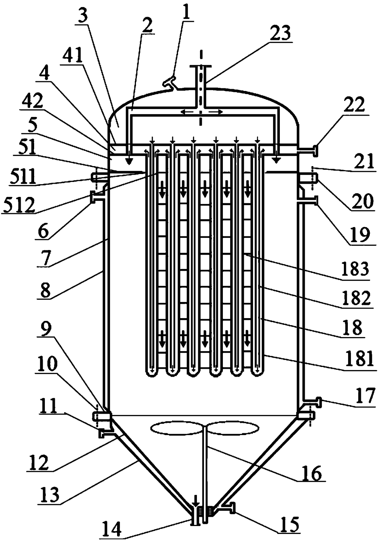 A method of falling film melt polycondensation reaction between rows of tubes for preparing high-viscosity melt and its reactor