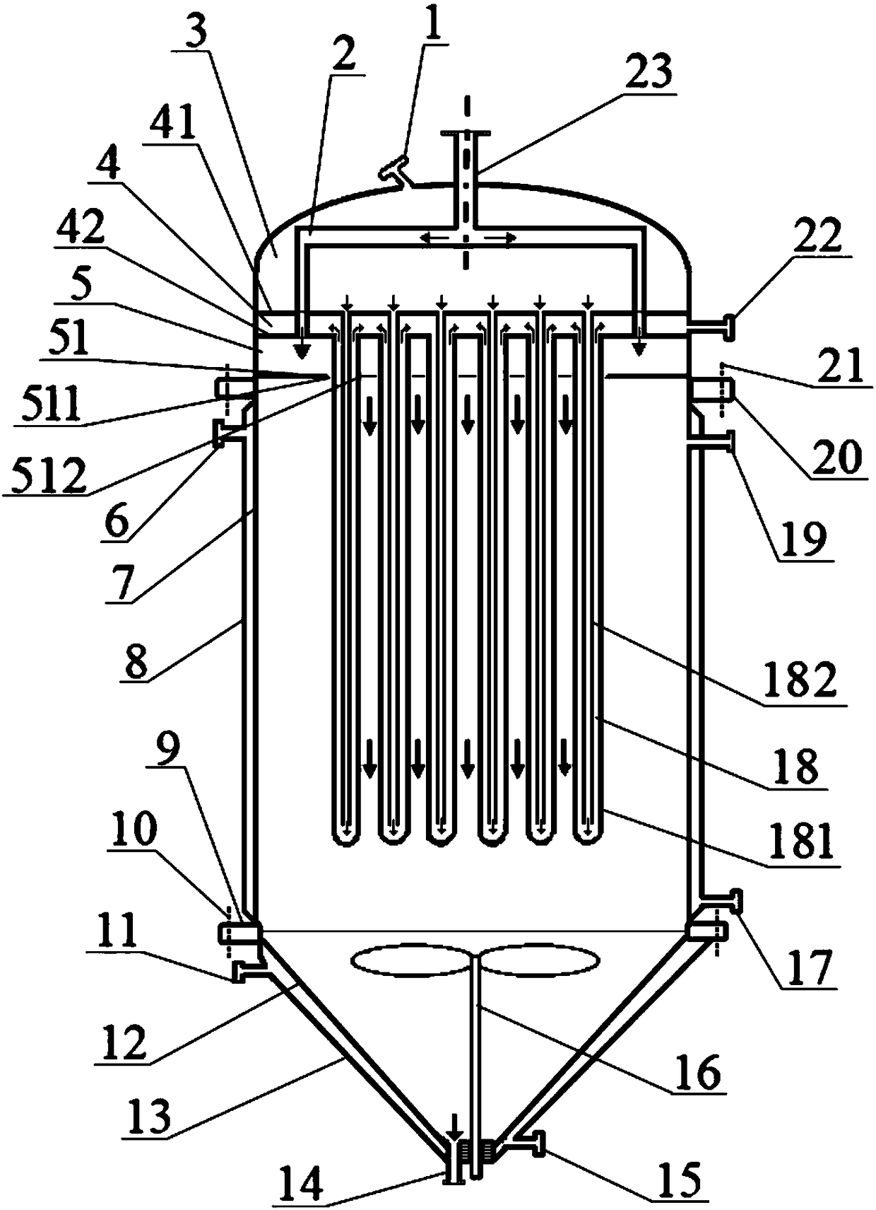 A method of falling film melt polycondensation reaction between rows of tubes for preparing high-viscosity melt and its reactor