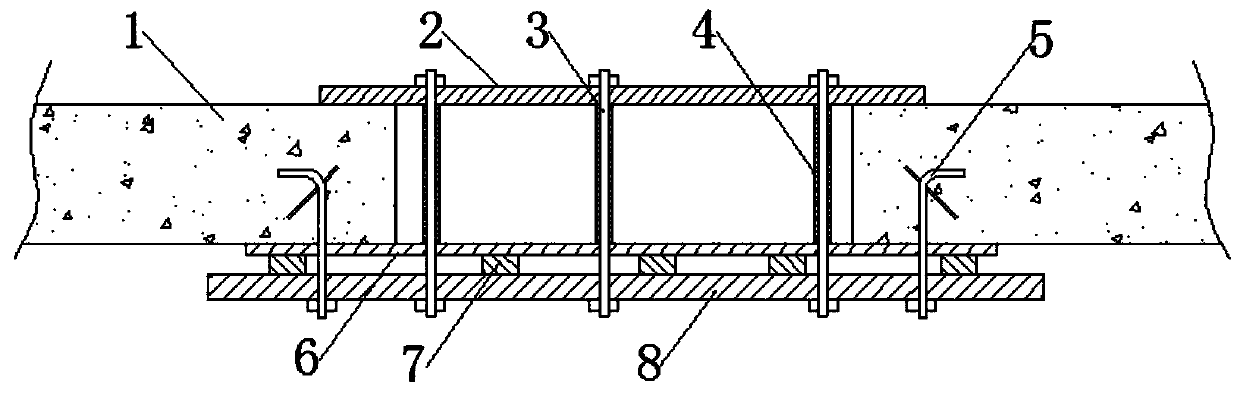 Construction method for support-free hanging mold tool of horizontal post-cast strip
