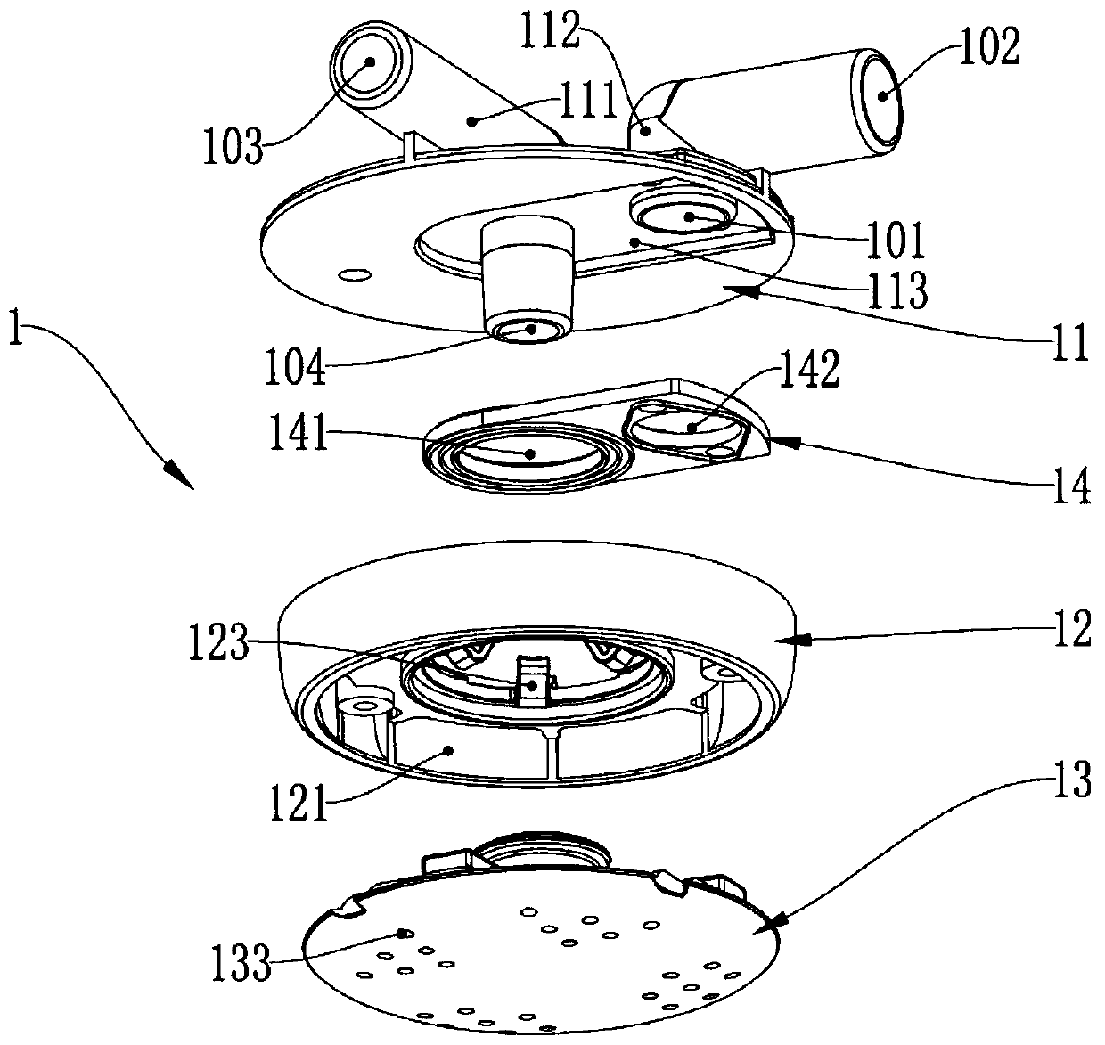 Water and gas dual-use top spraying device and dishwasher with same