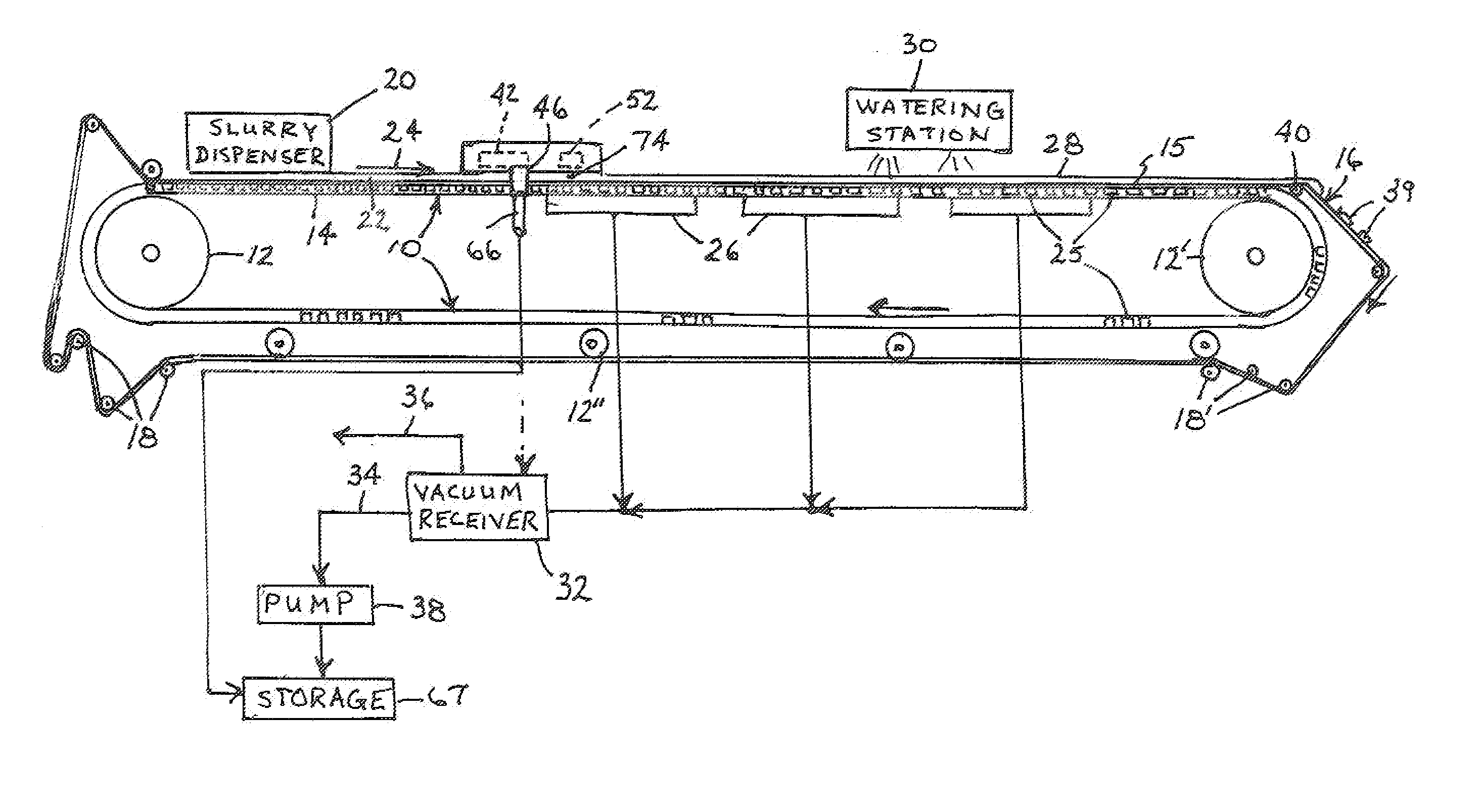 Horizontal belt vacuum filter with overhead fluid removal