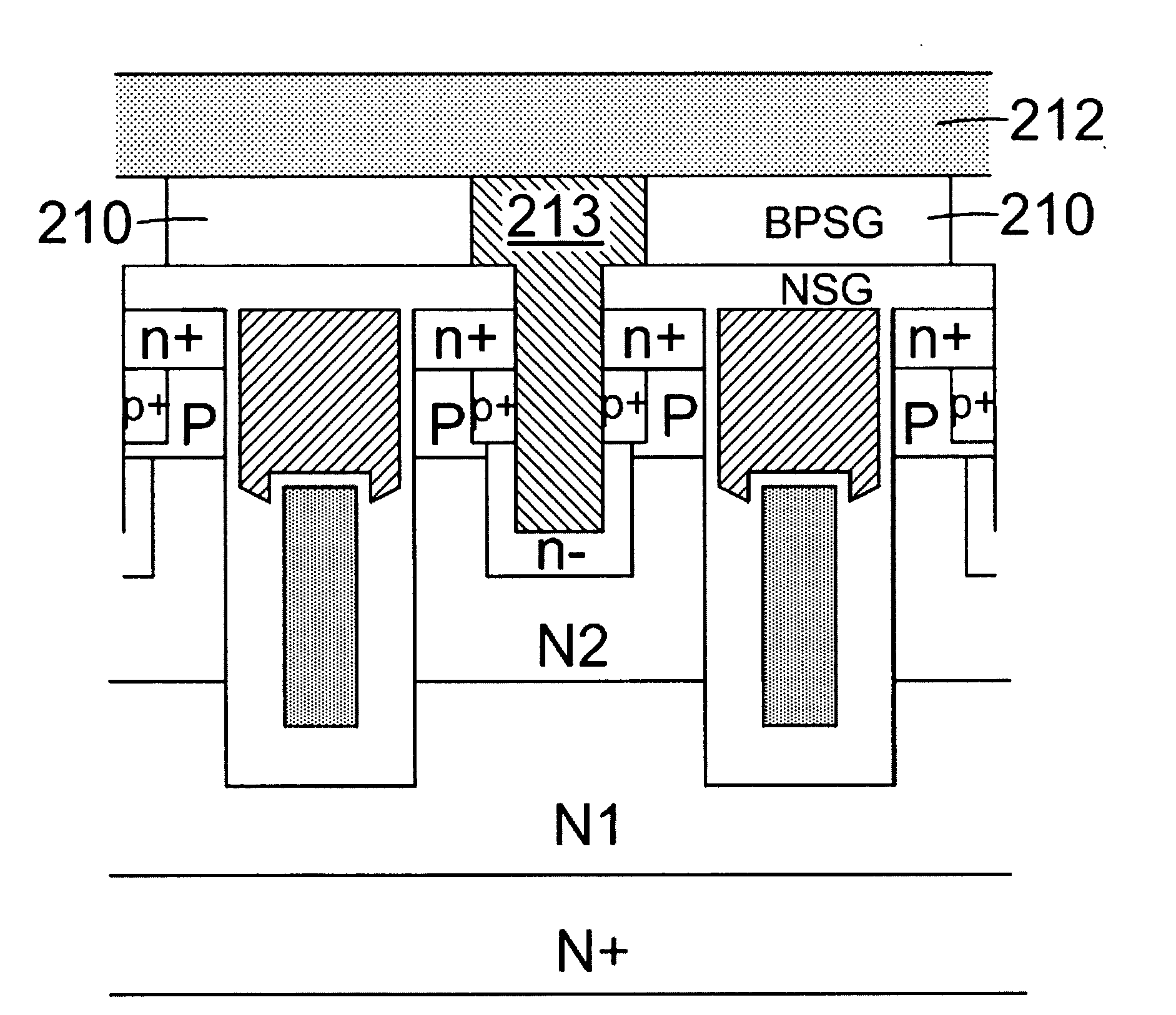 Trench mosfet with integrated schottky rectifier in same cell