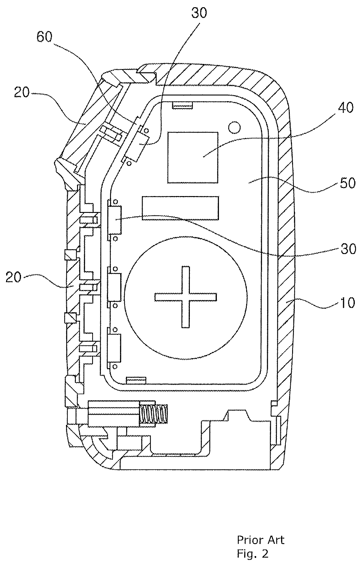 Structure of a fob key for increasing the operating force of a button