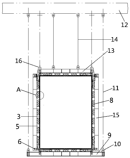 A steam-cooled tube screen flue and its supporting and hanging structure
