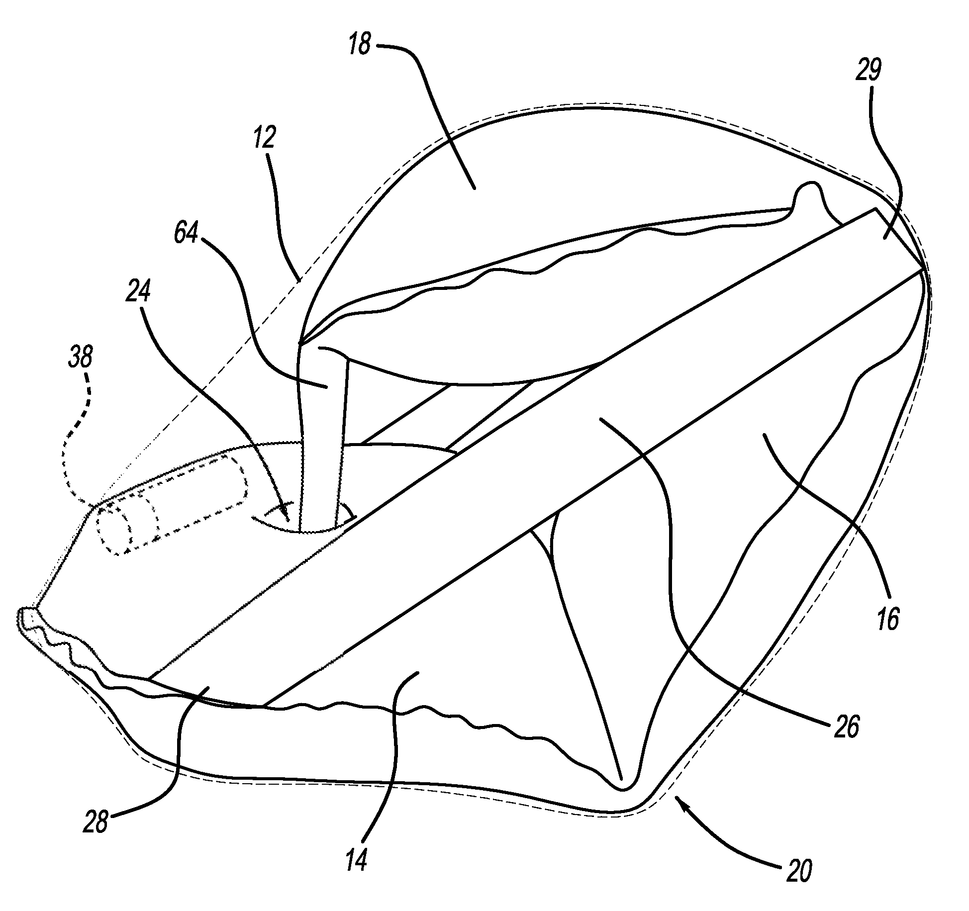 Airbag with low-volume structure