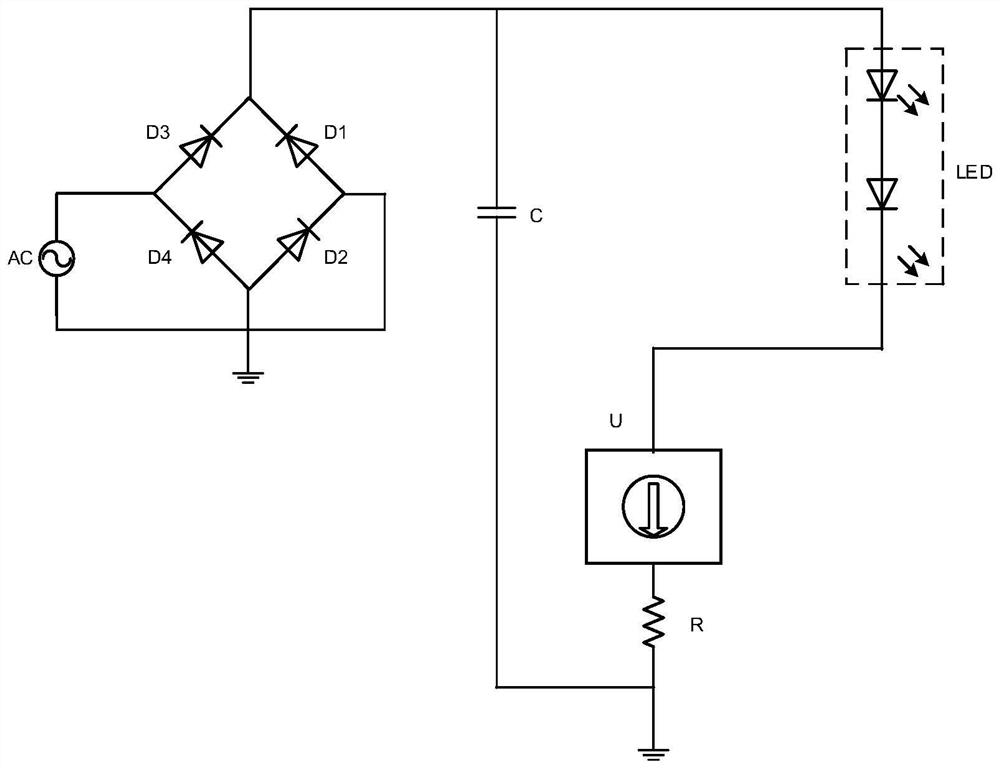 A LED constant current drive circuit with high pf and no flicker
