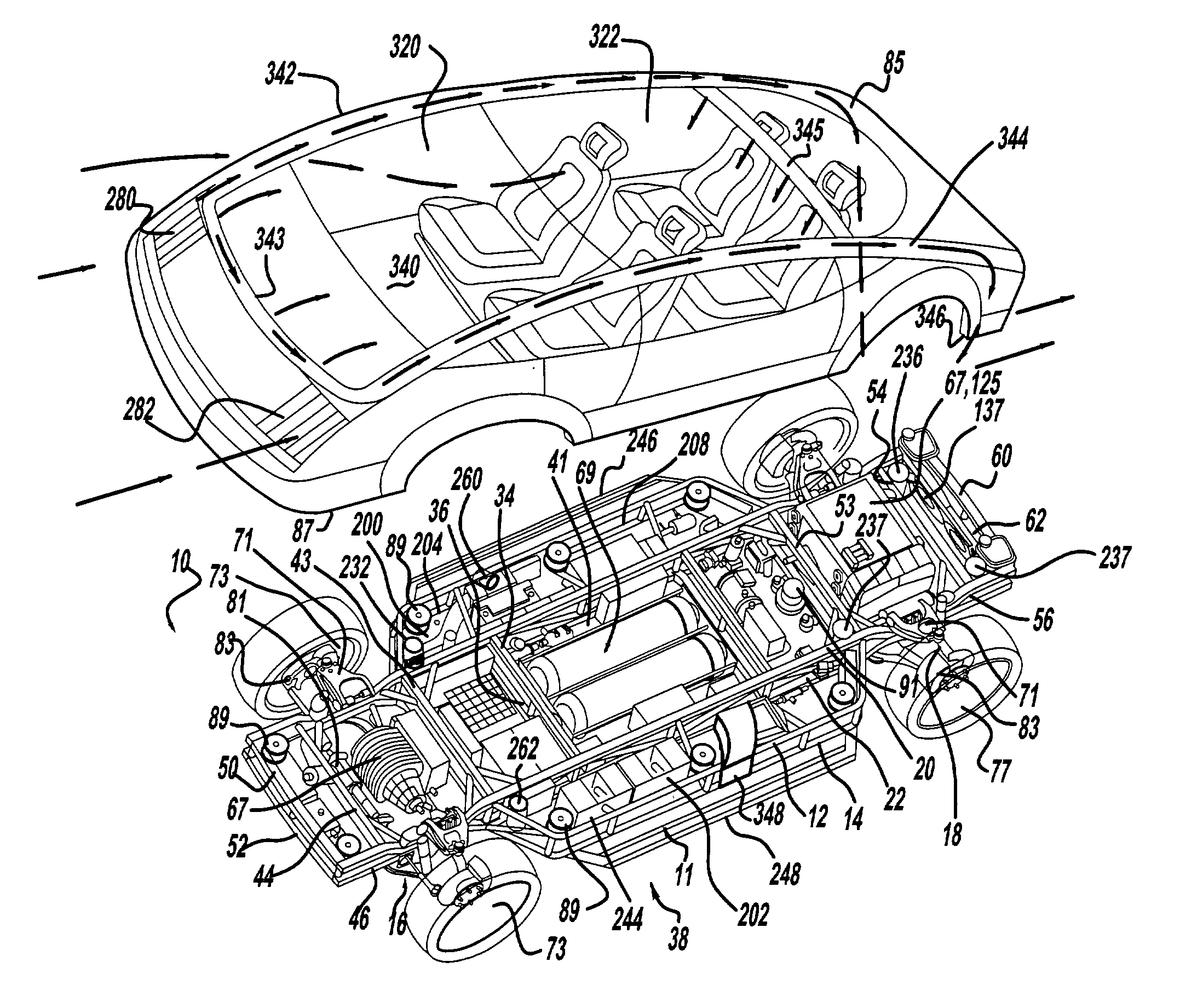 Mobile chassis and interchangeable vehicle body with ram air circulation system