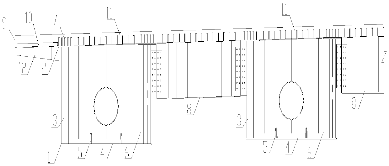 Large-span variable-width corrugated web steel box-concrete continuous beam bridge and construction method thereof