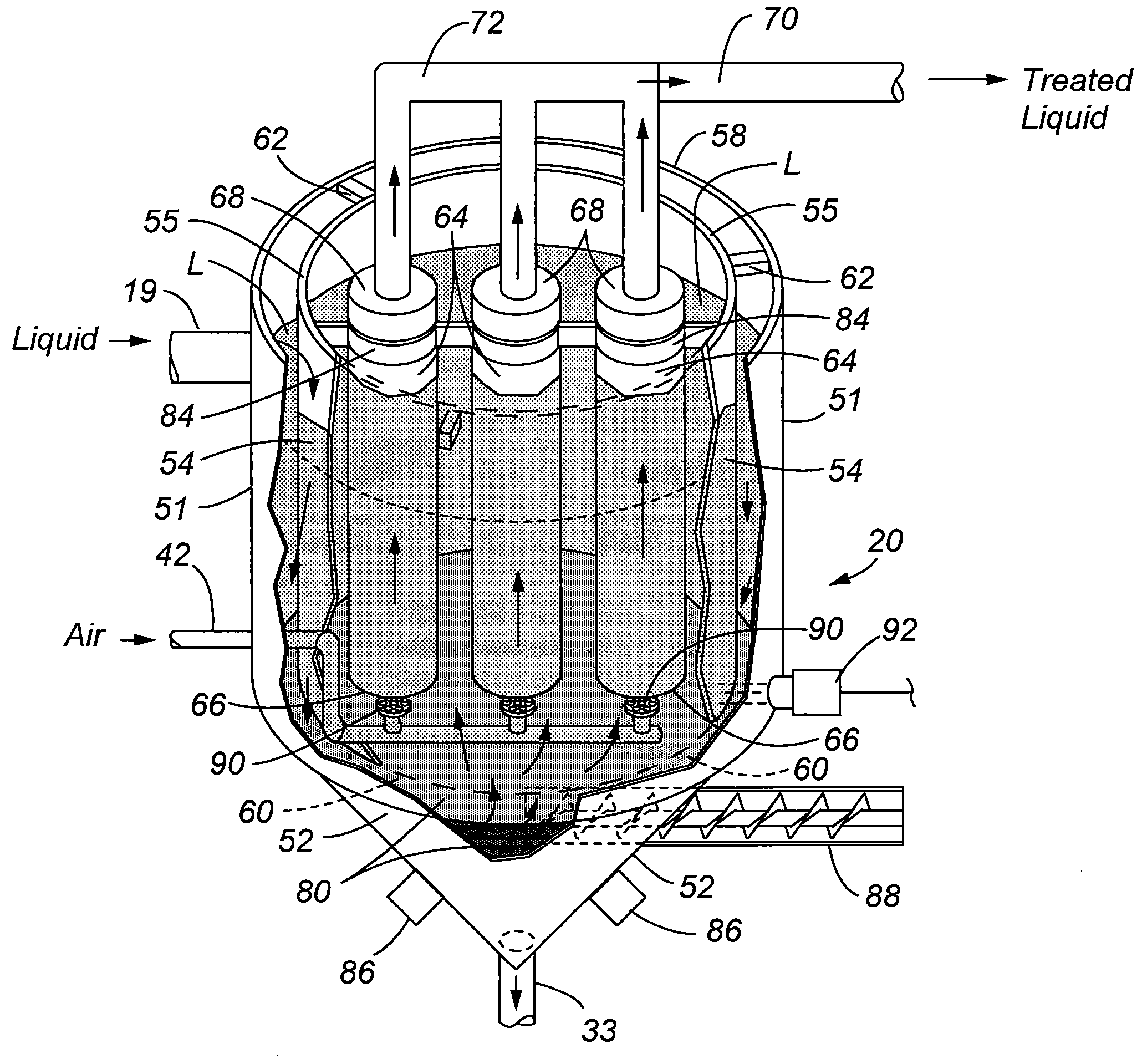 Method and apparatus for treatment of contaminated liquid