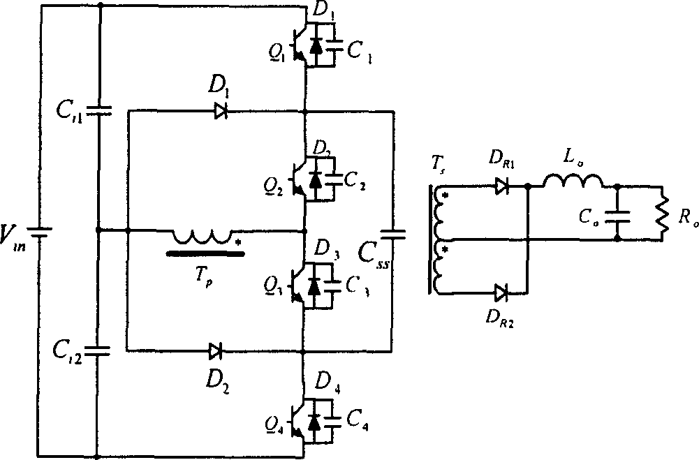 Transformer clamping zero voltage switch three level full bridge converter and its expansion circuit