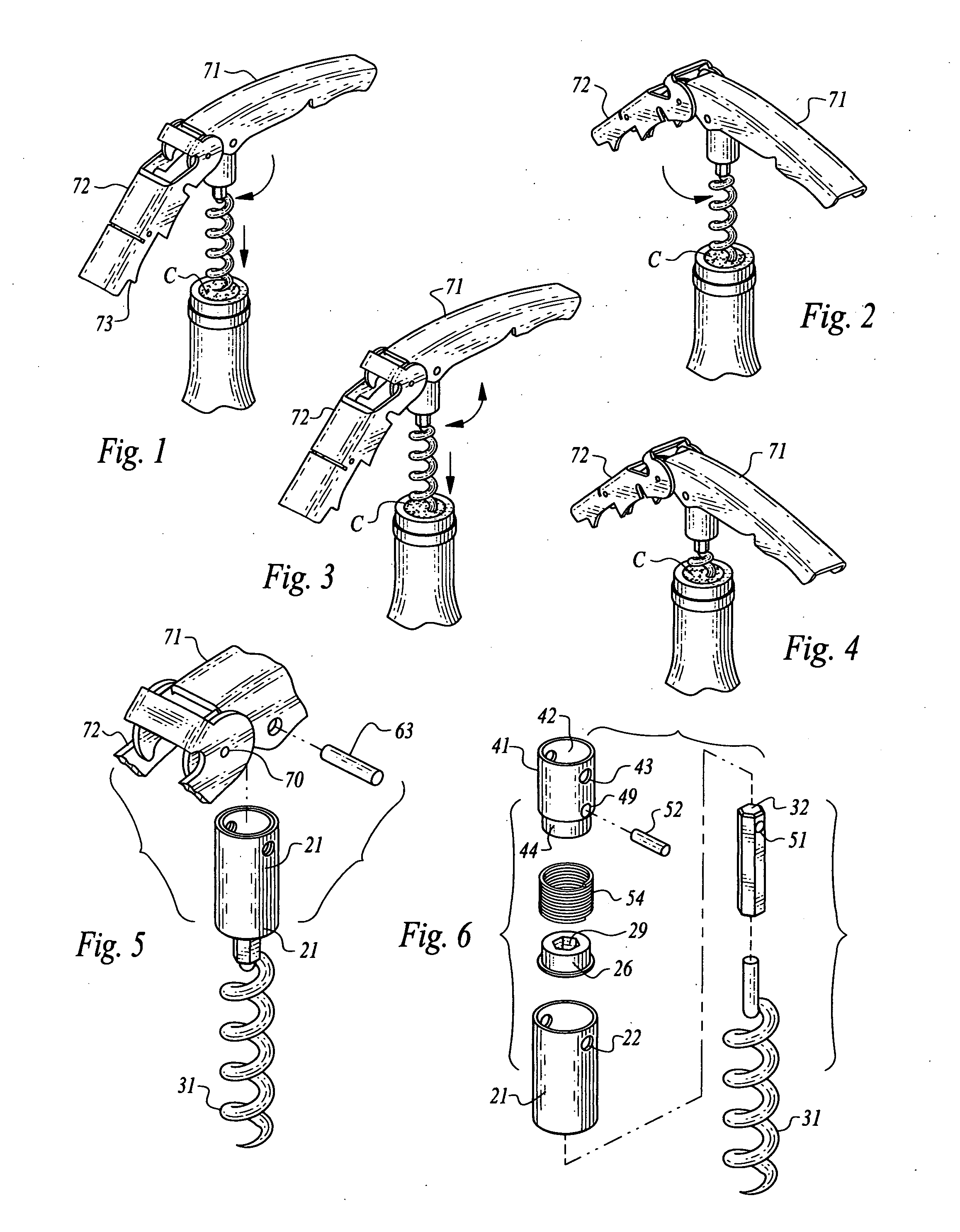 Corkscrew with unidirectional clutch drive