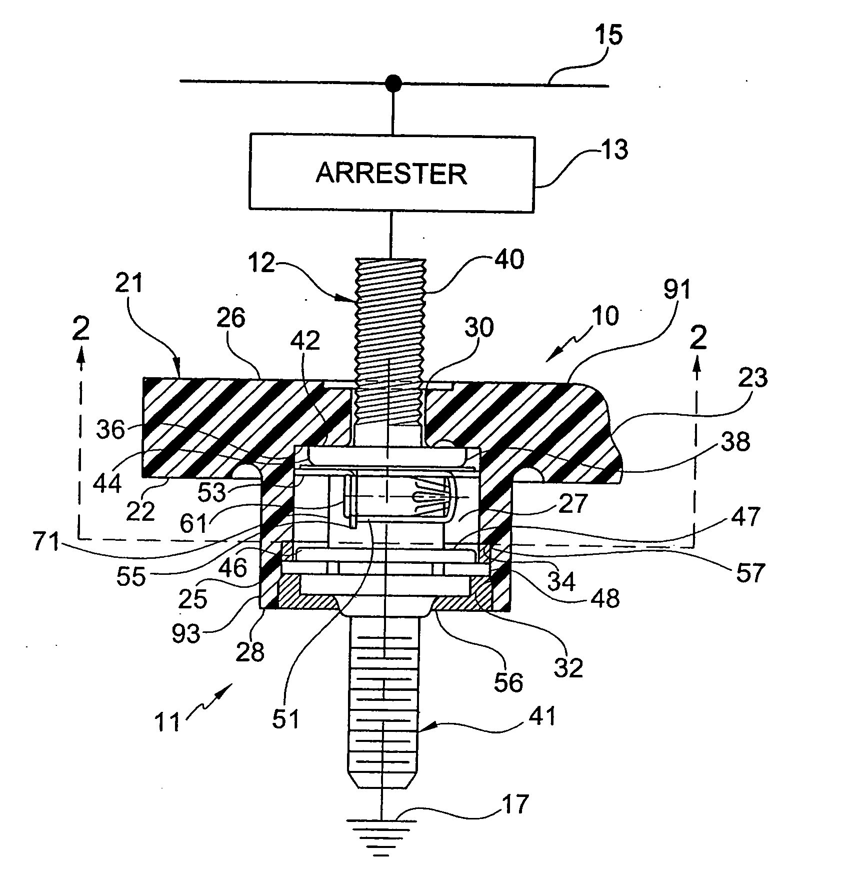Arrester disconnector assembly having a capacitor
