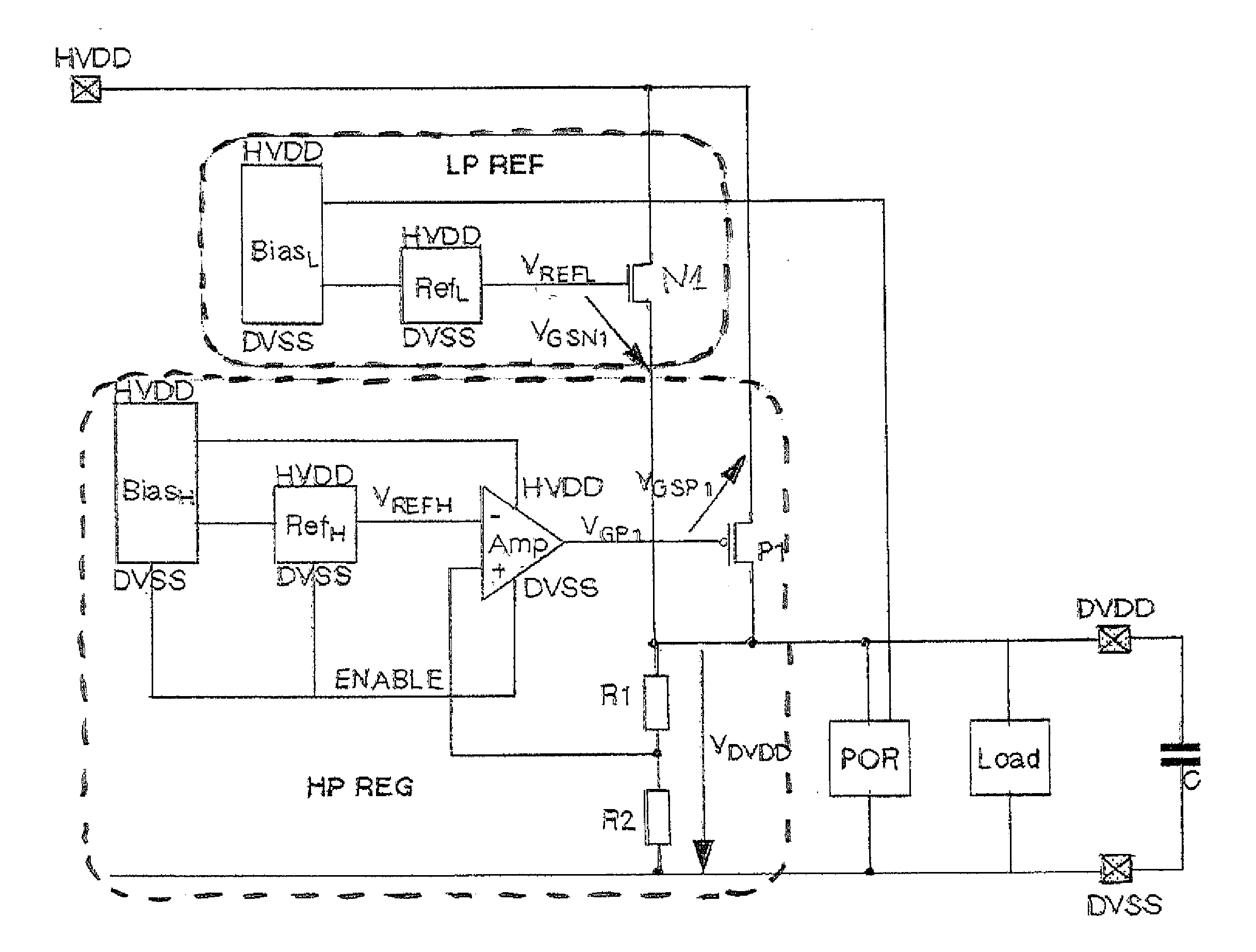 On-chip voltage supply scheme with automatic transition into low-power mode of msp430