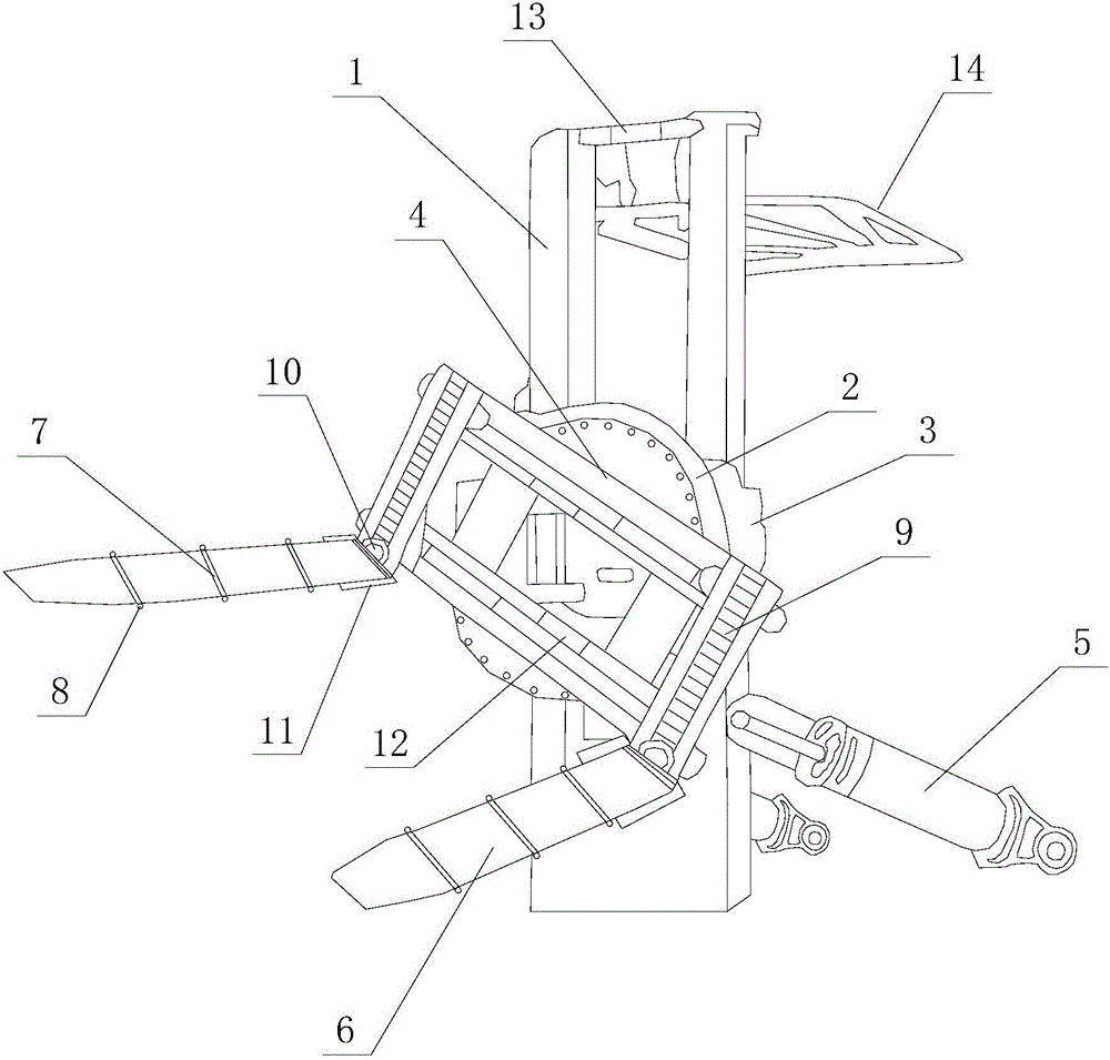Forklift working device with oblique air cylinders
