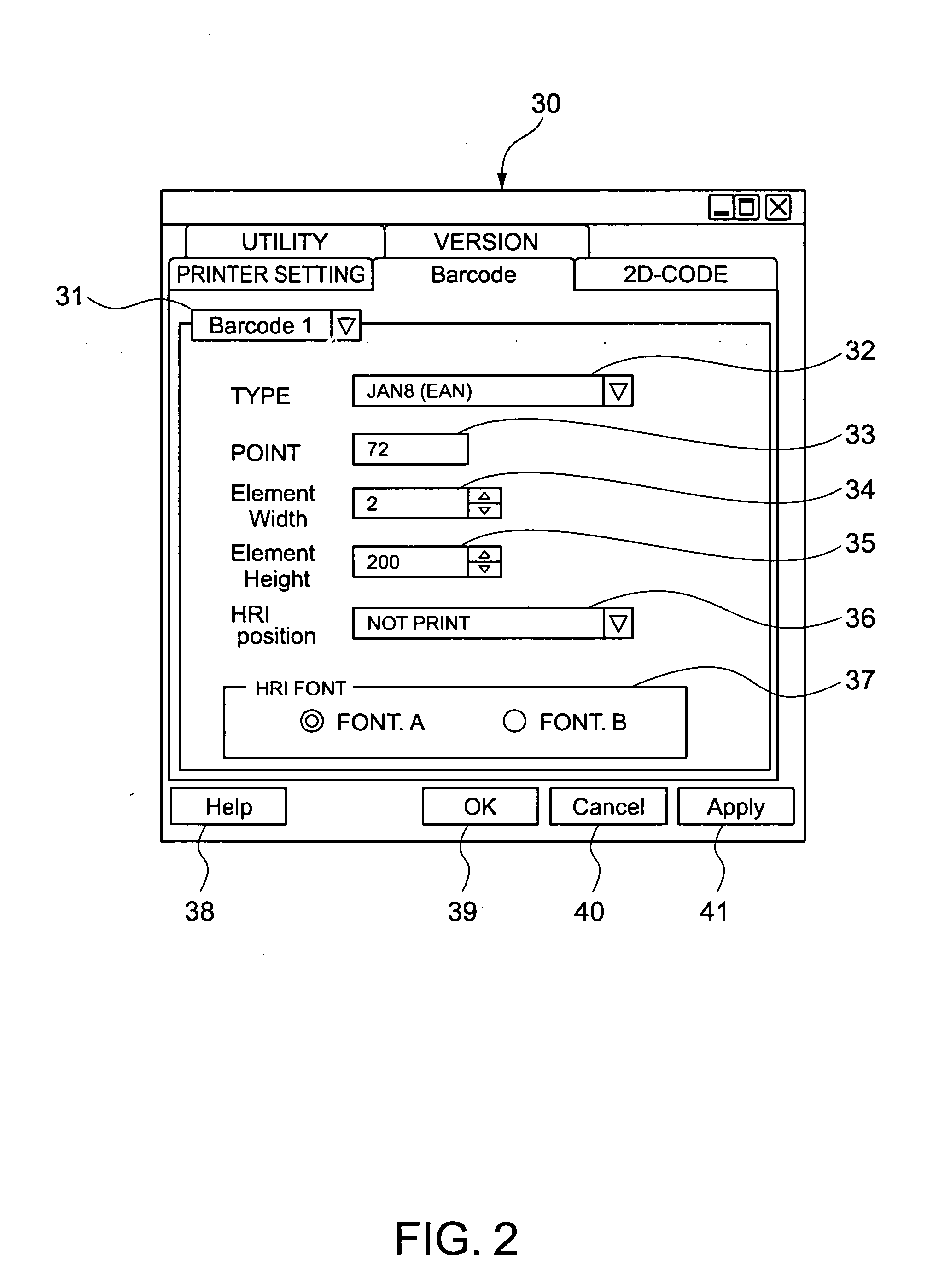 Barcode printing system, and method and program of setting a virtual barcode font