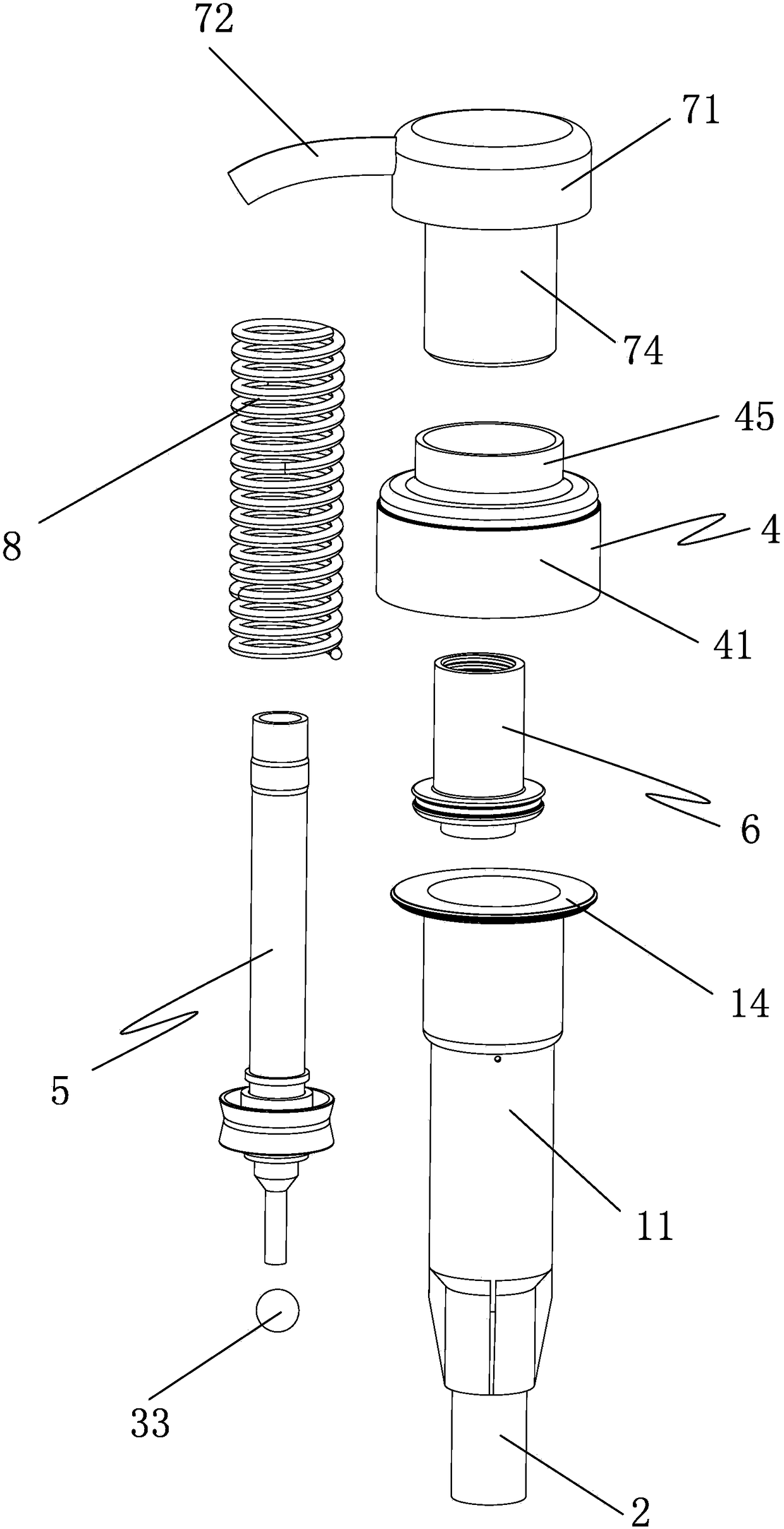 Standardized thread lock liquid dispensing pump with external spring