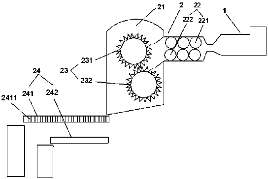 A crushing device for waste plexiglass