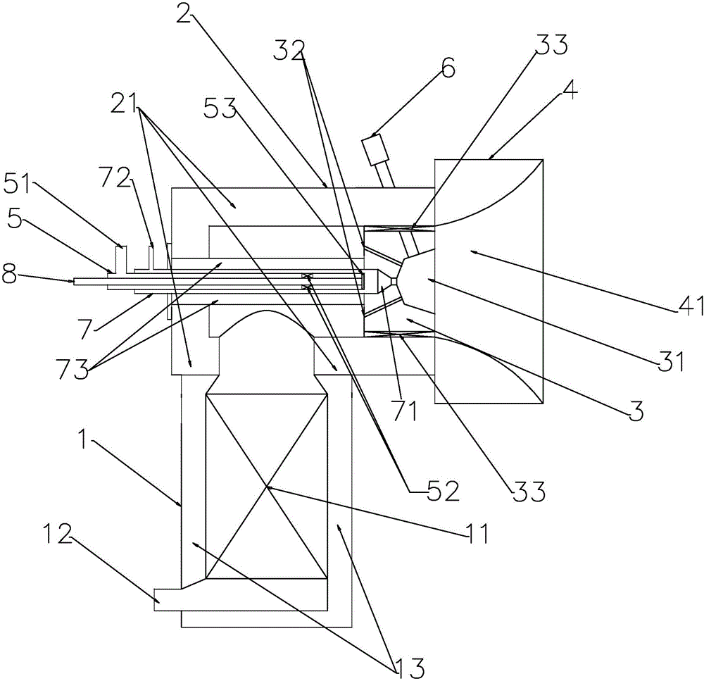 Low-NOx (nitrogen oxide) flat flame heat storage type burner using graded burning technique