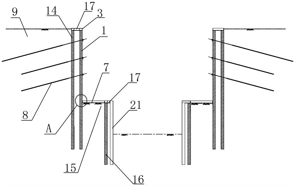 A multi-platform self-waterproof foundation pit enclosure structure without internal support and its construction method