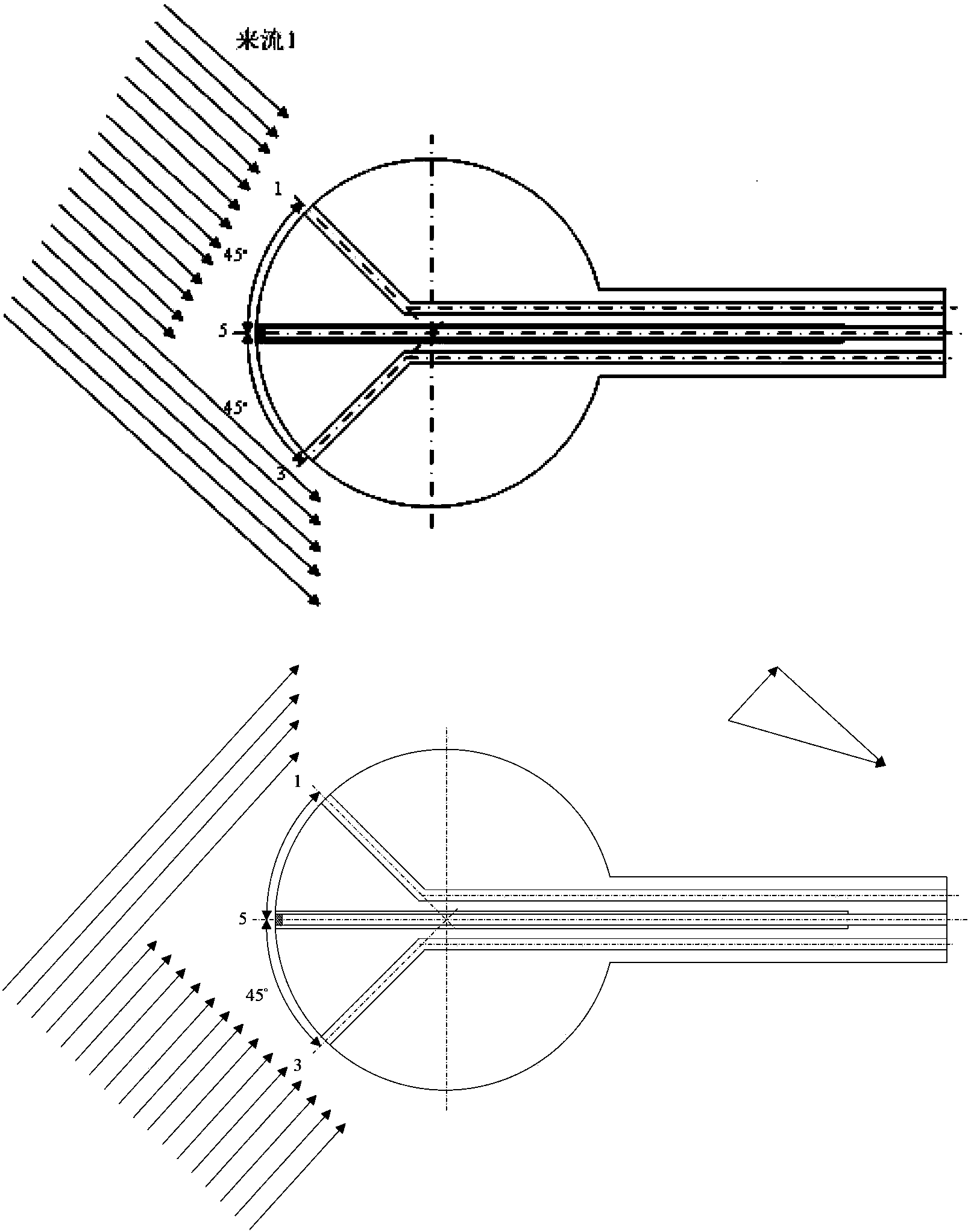 Five-hole dual-tube anemometer and wind metering method thereof