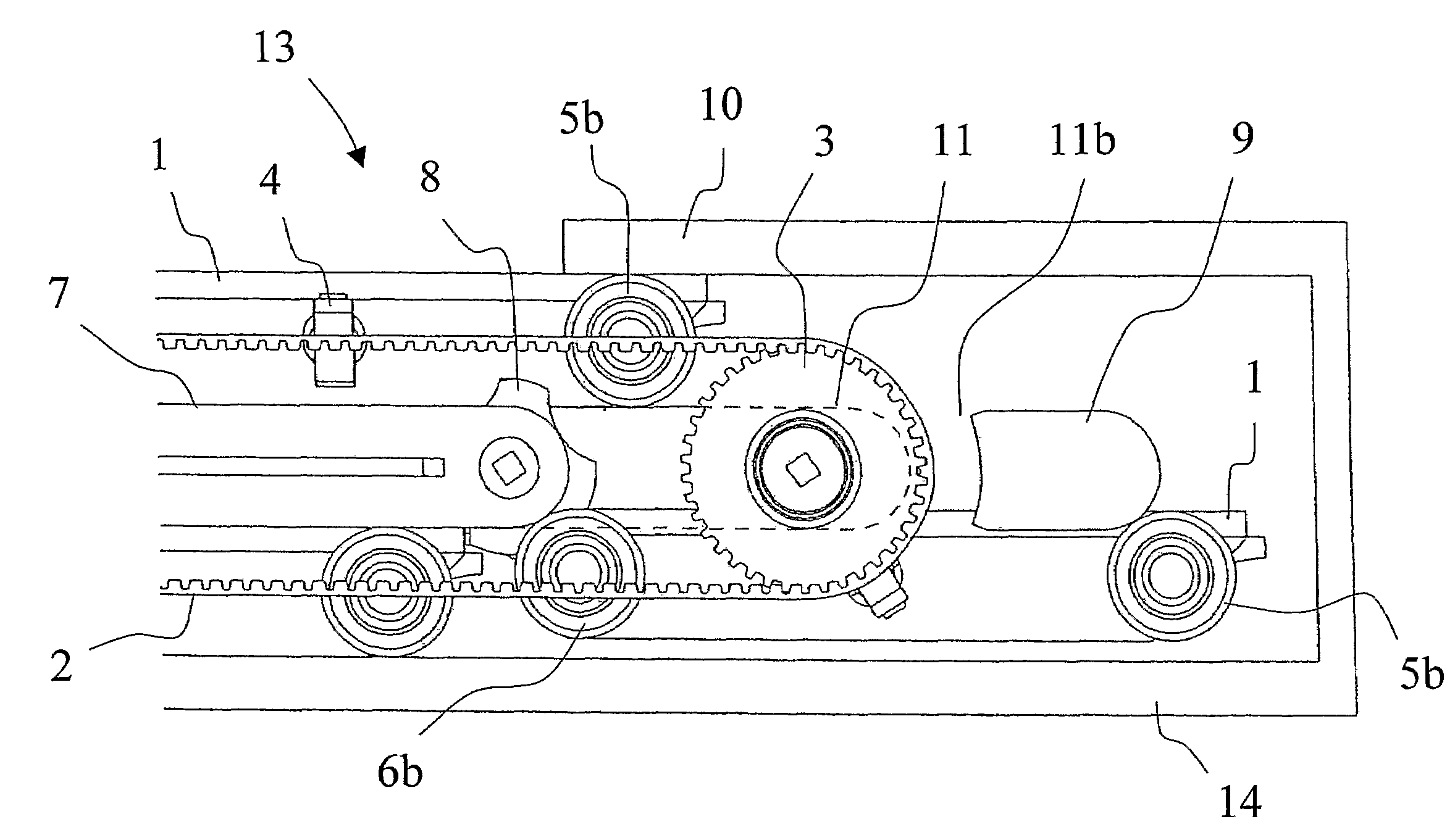Method and apparatus for moving a pallet running on wheels in a travelator or equivalent
