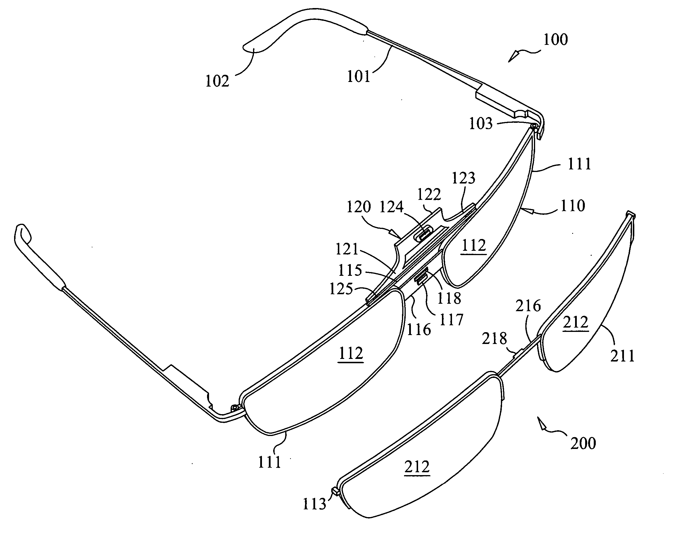 Eyeframe with interchangeable lenspieces held by magnetic closure and interchangeable lens system