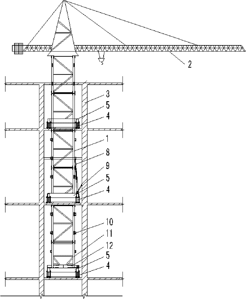 Self-climbing tower crane