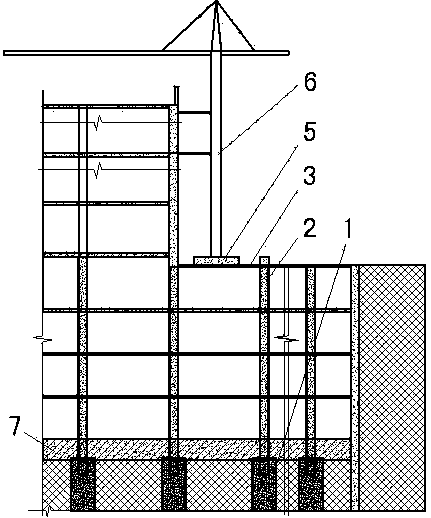 Basement tower crane foundation construction method and structure adopting reverse construction method