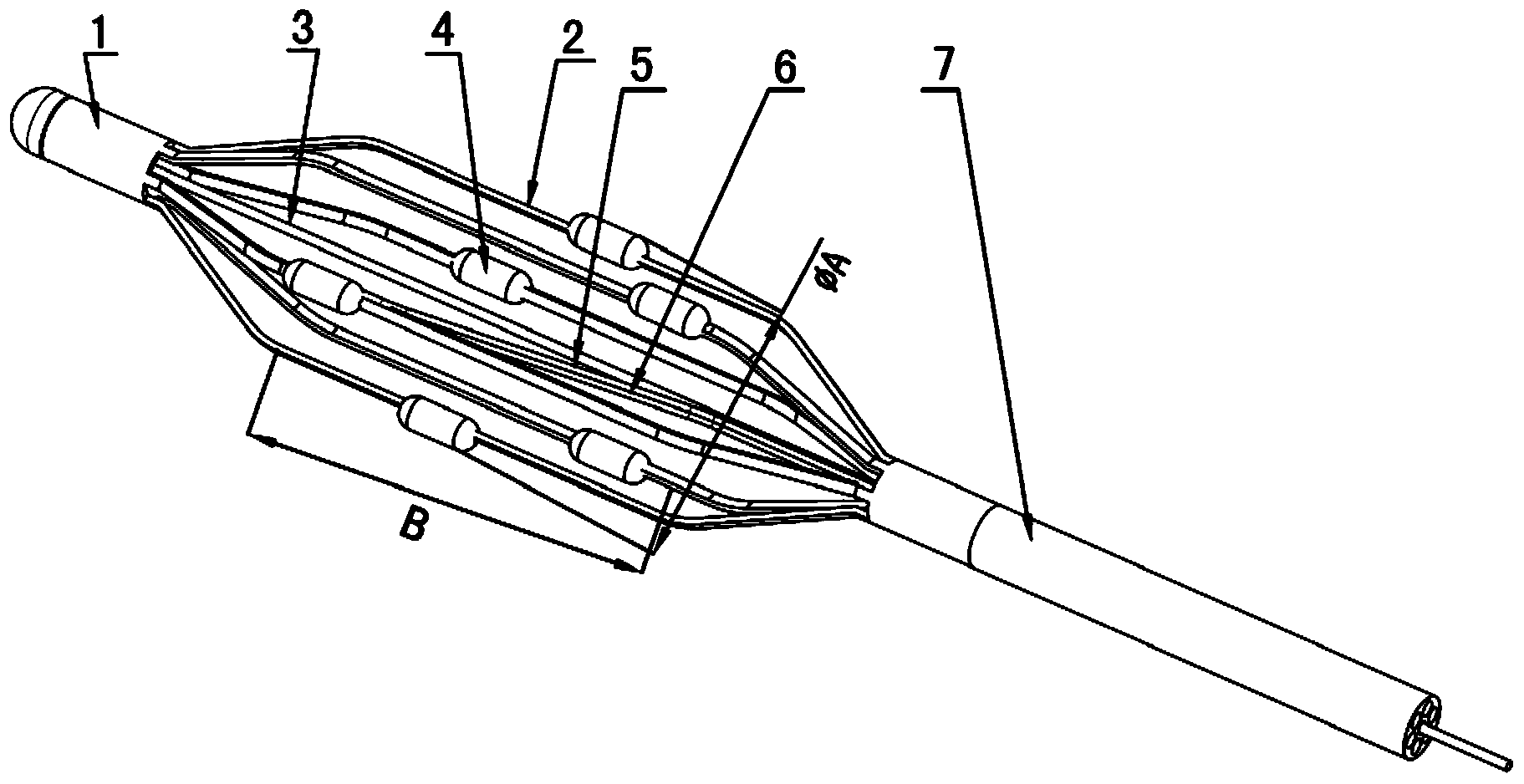 Radiofrequency ablation catheter with segment-shaped support structure and equipment thereof