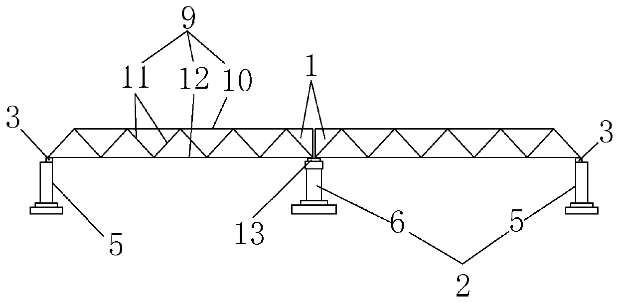Large-span simply supported steel truss beam structure and frame pier combined bridge structure