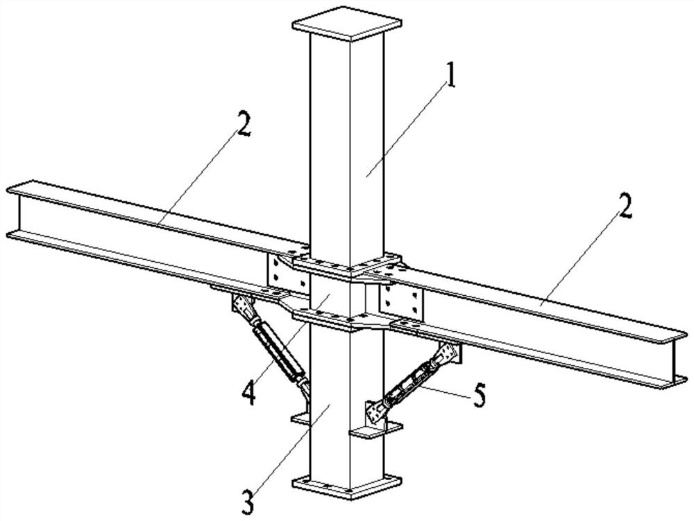 A self-resetting steel frame connection node that can be quickly assembled