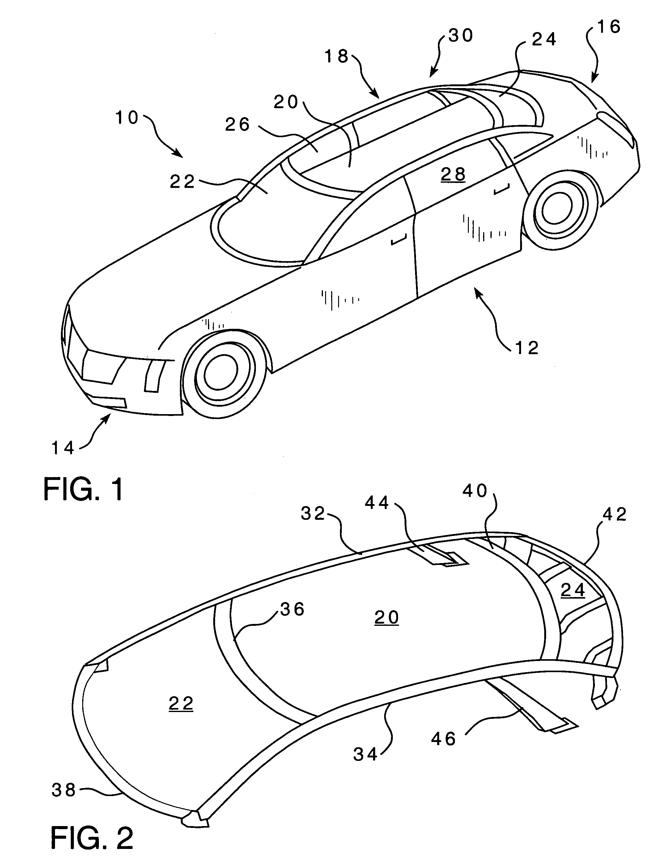 Antenna elements incorporated into the exterior structure of vehicle bodies