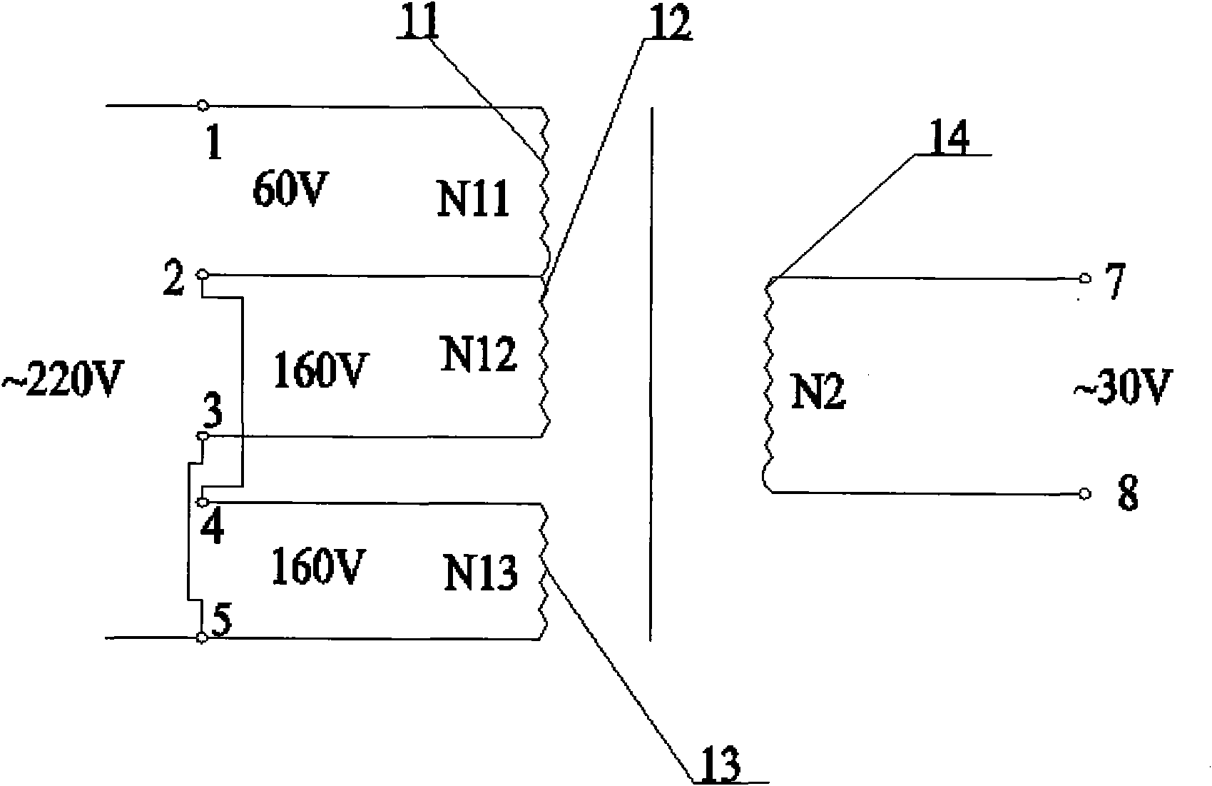 Primary coil winding structure of power supply transformer