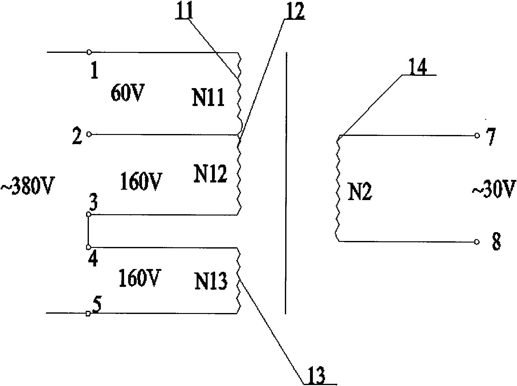 Primary coil winding structure of power supply transformer