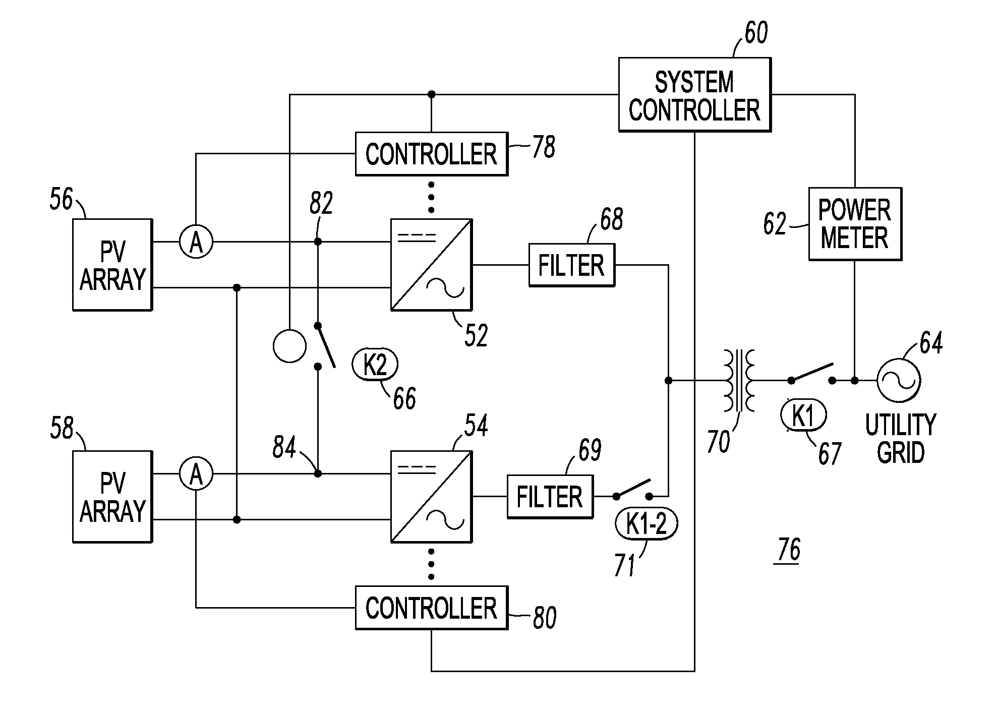 Power conversion system and method providing maximum efficiency of power conversion for a photovoltaic system, and photovoltaic system employing a photovoltaic array and an energy storage device