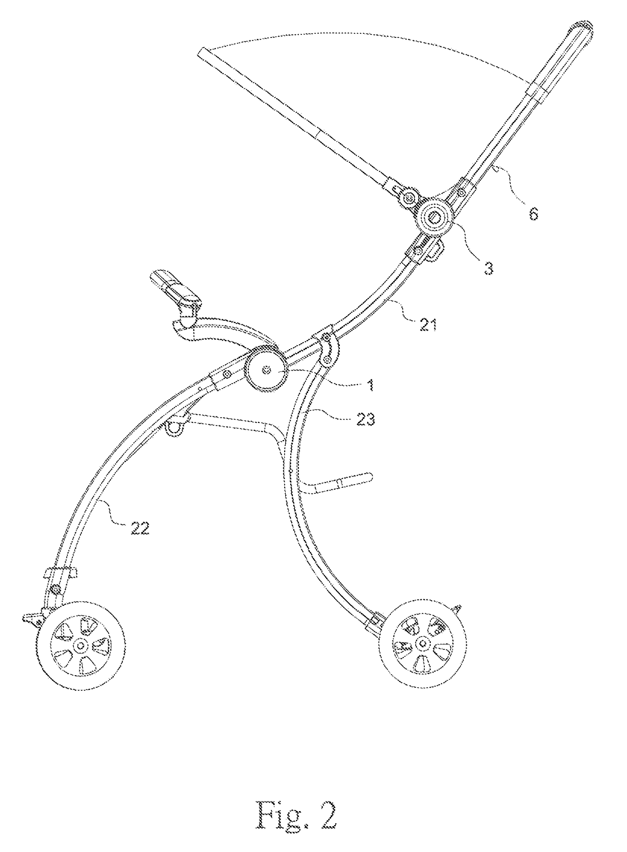 Interlocking folding component and method thereof for strollers