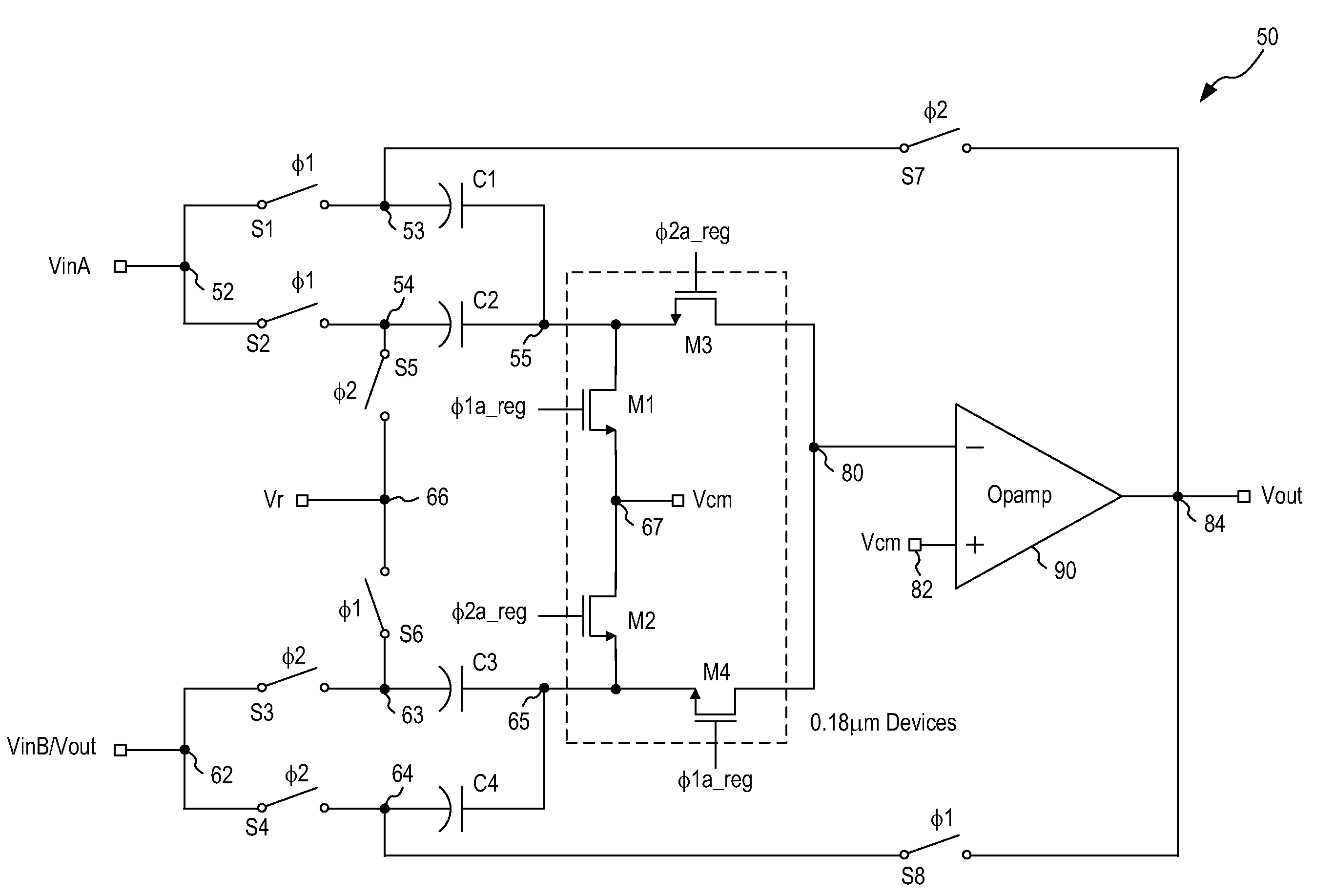 Regulated switch driving scheme in switched-capacitor amplifiers with opamp-sharing