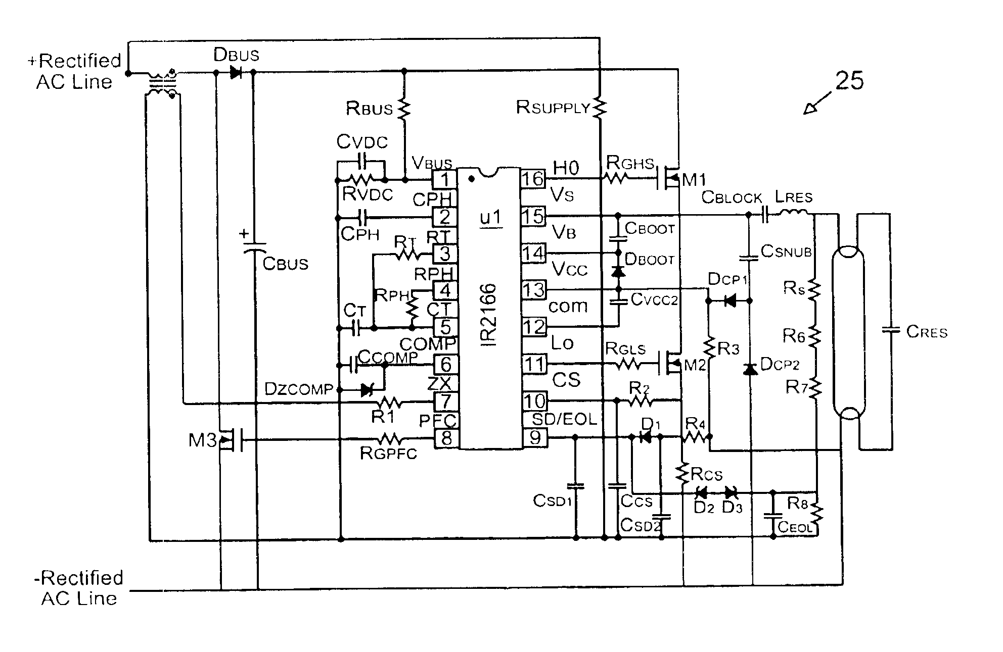 Single chip ballast control with power factor correction